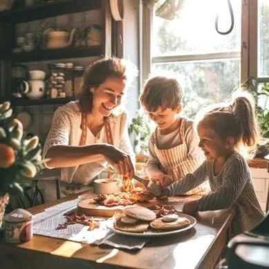 Maman cuisine avec ses enfants